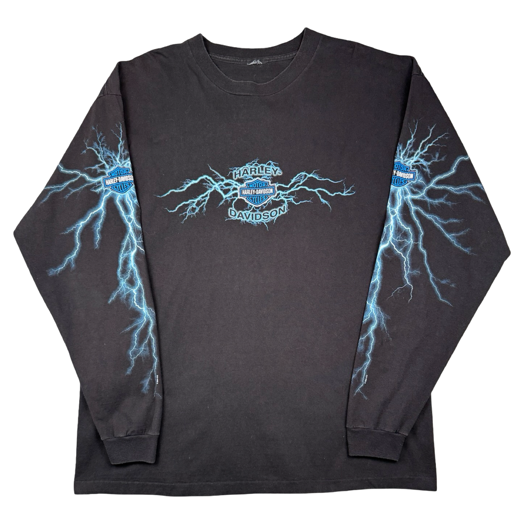 Vintage Harley Davidson Lightning Sleeve L/S Tee Black/Blue