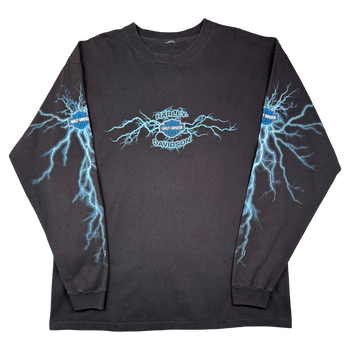 Vintage Harley Davidson Lightning Sleeve L/S Tee Black/Blue