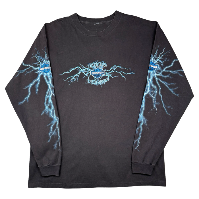 Vintage Harley Davidson Lightning Sleeve L/S Tee Black/Blue | Vitnage Clothing Store Canada