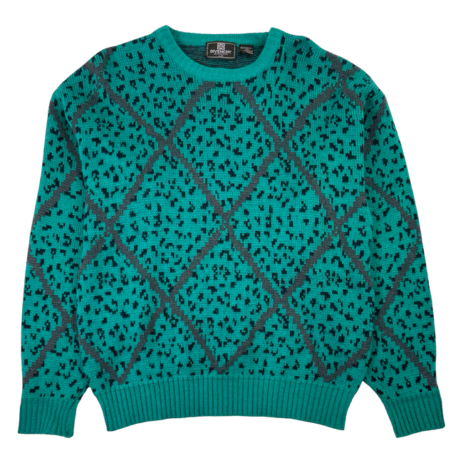 Womens Vintage Givenchy Diamonds Knit Sweater Dark Teal