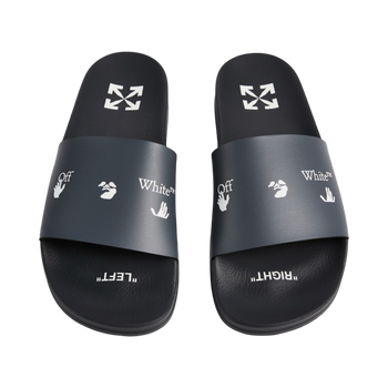 Off-White Blue Leather Logo Pool Slides