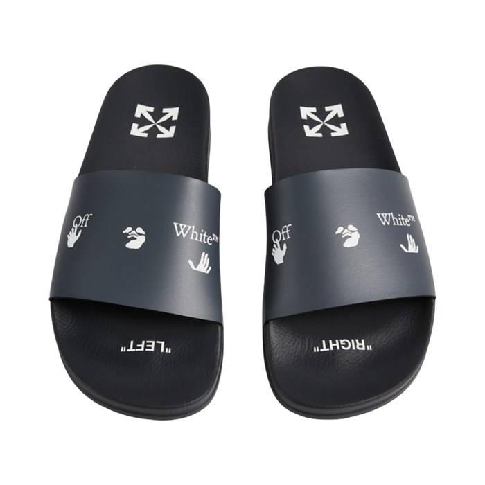 Off-White Blue Leather Logo Pool Slides | Vitnage Clothing Store Canada