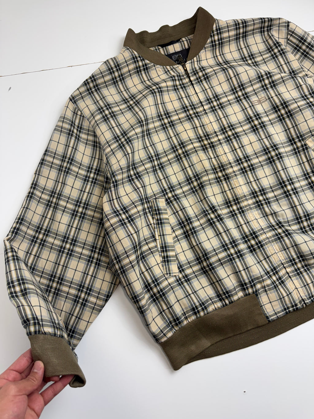 Vintage Balenciaga Paris Plaid Harrington Jacket Beige