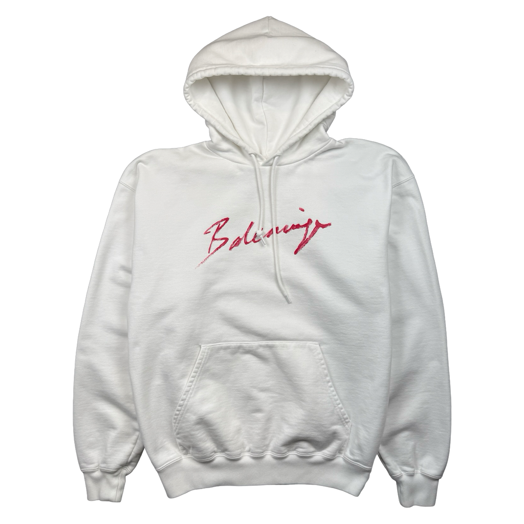Balenciaga Cursive Logo Hoodie White (USED)