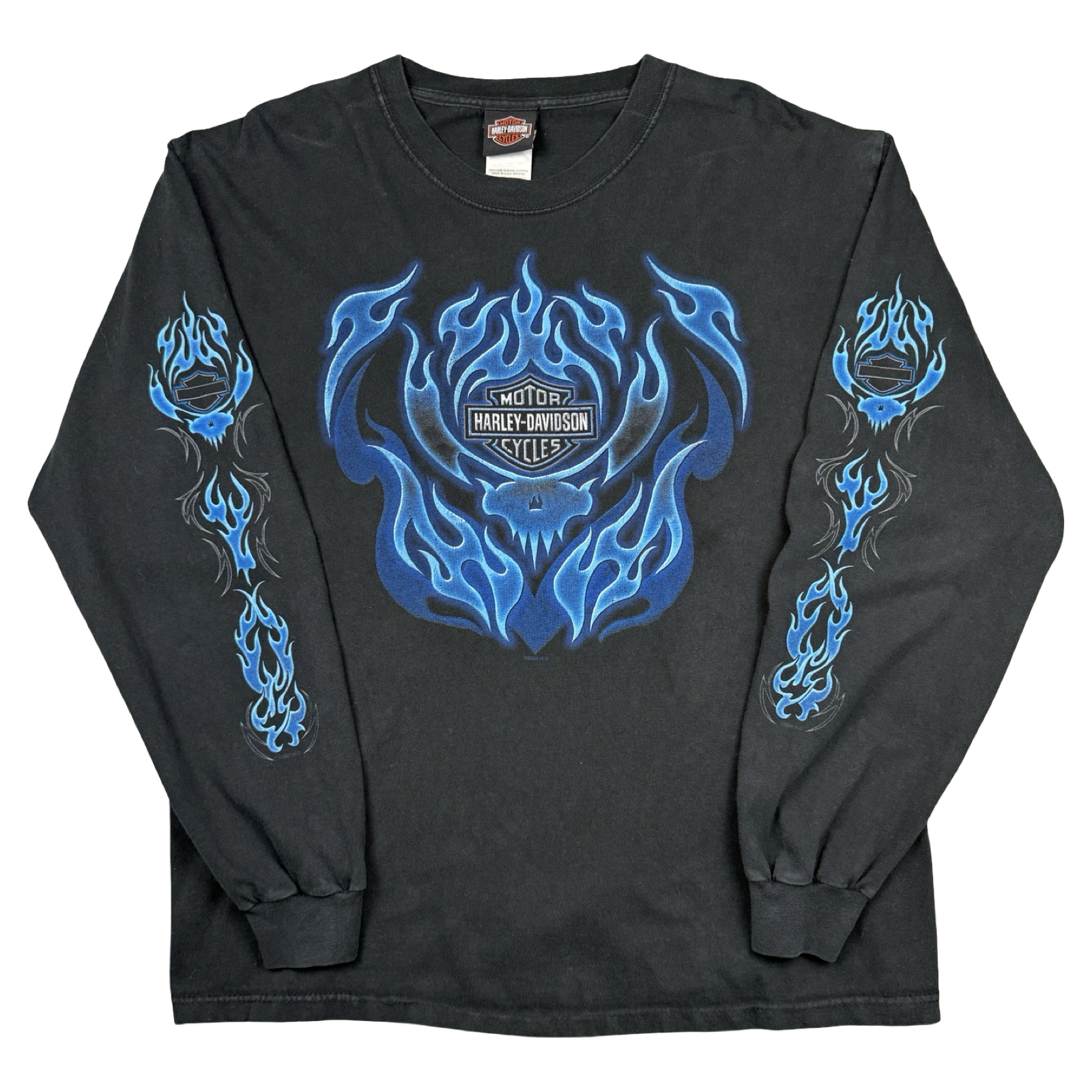 Vintage Harley Davidson Blue Flame Sleeve L/S Tee Black