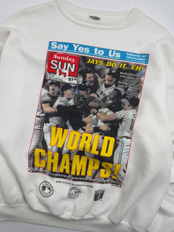 Vintage 1990's Toronto Blue Jays News Paper Sweatshirt White