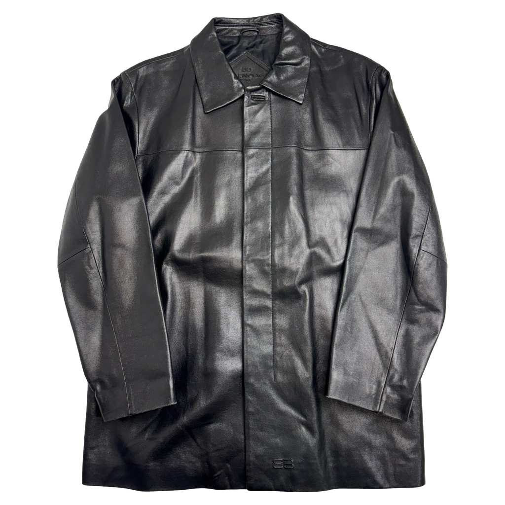 Vintage Balenciaga Paris BB Leather Coat Black