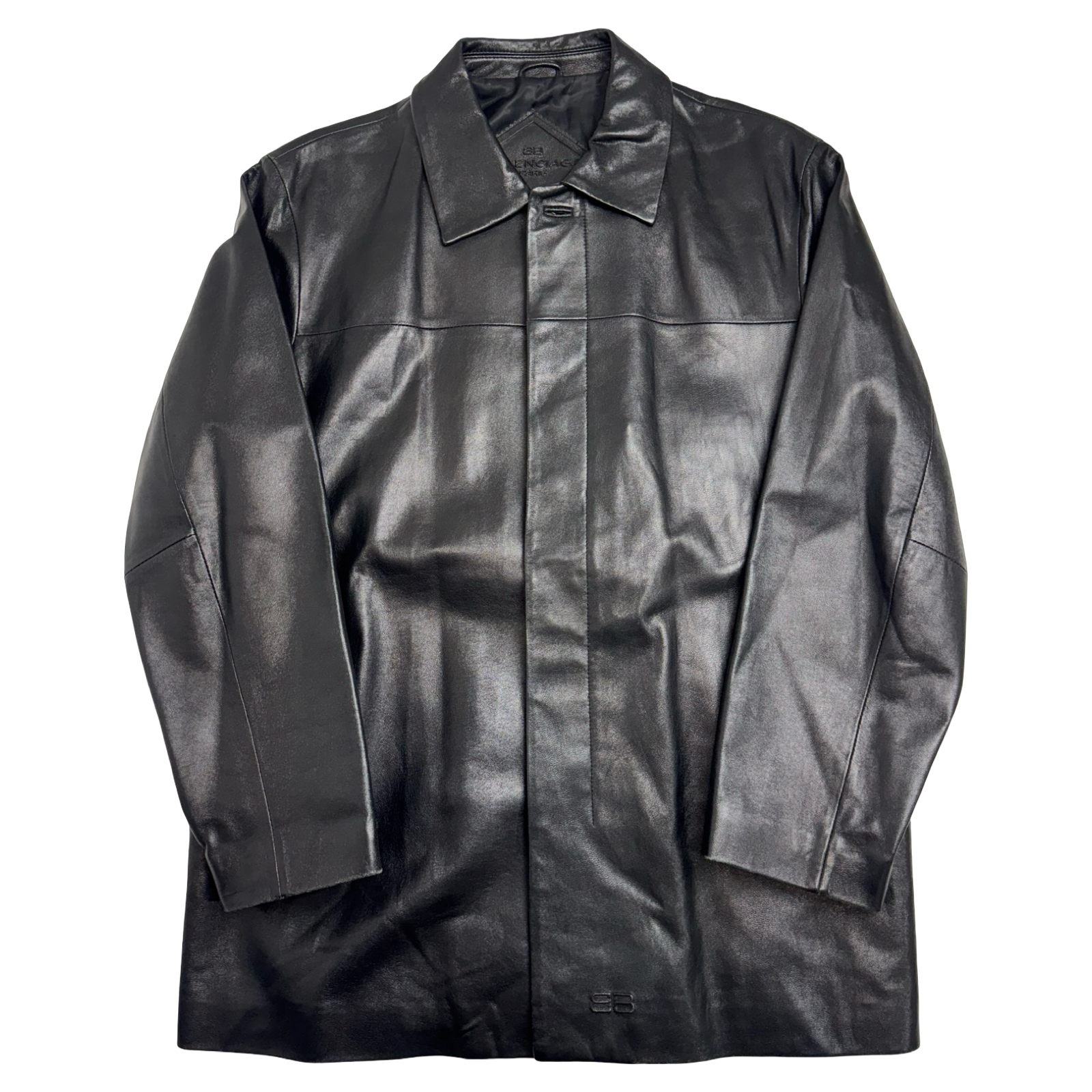 Vintage Balenciaga Paris BB Leather Coat Black