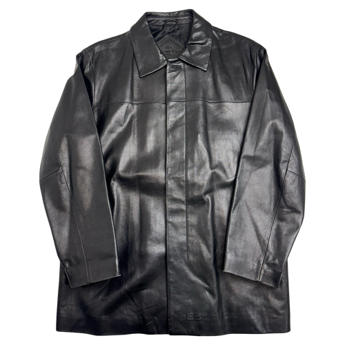 Vintage Balenciaga Paris BB Leather Coat Black | Vintage Clothing Store Canada