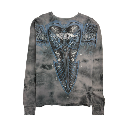 Vintage Y2k Affliction Thermal L/S Tee Charcoal | Vintage Clothing Store Canada