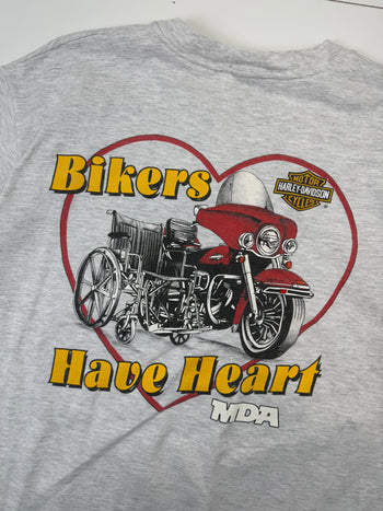 Vintage Harley Davidson Bikers Have Heart Tee Grey