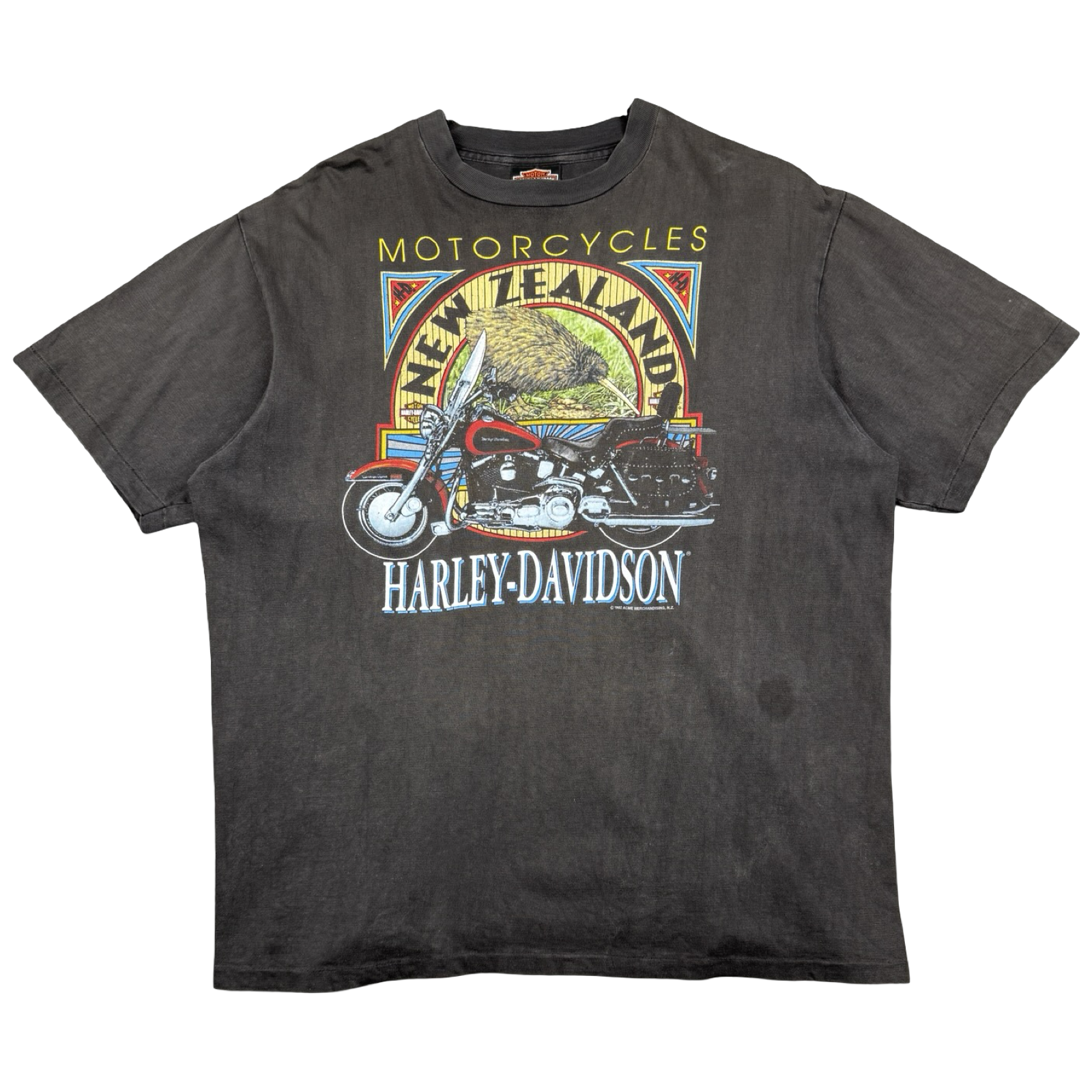 Vintage Harley Davidson New Zealand Kiwi Tee Black