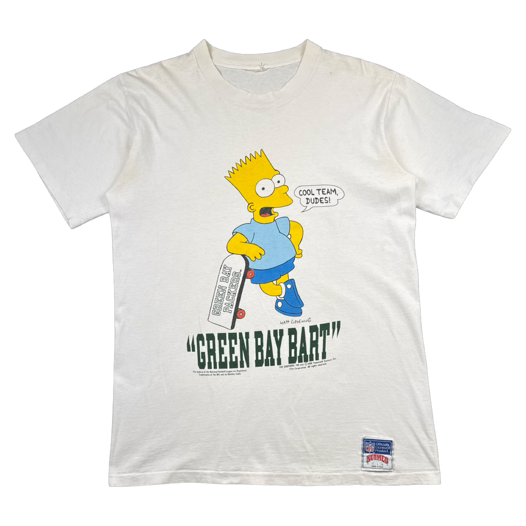 Vintage Simpsons Bart Green Bay Packers Tee White