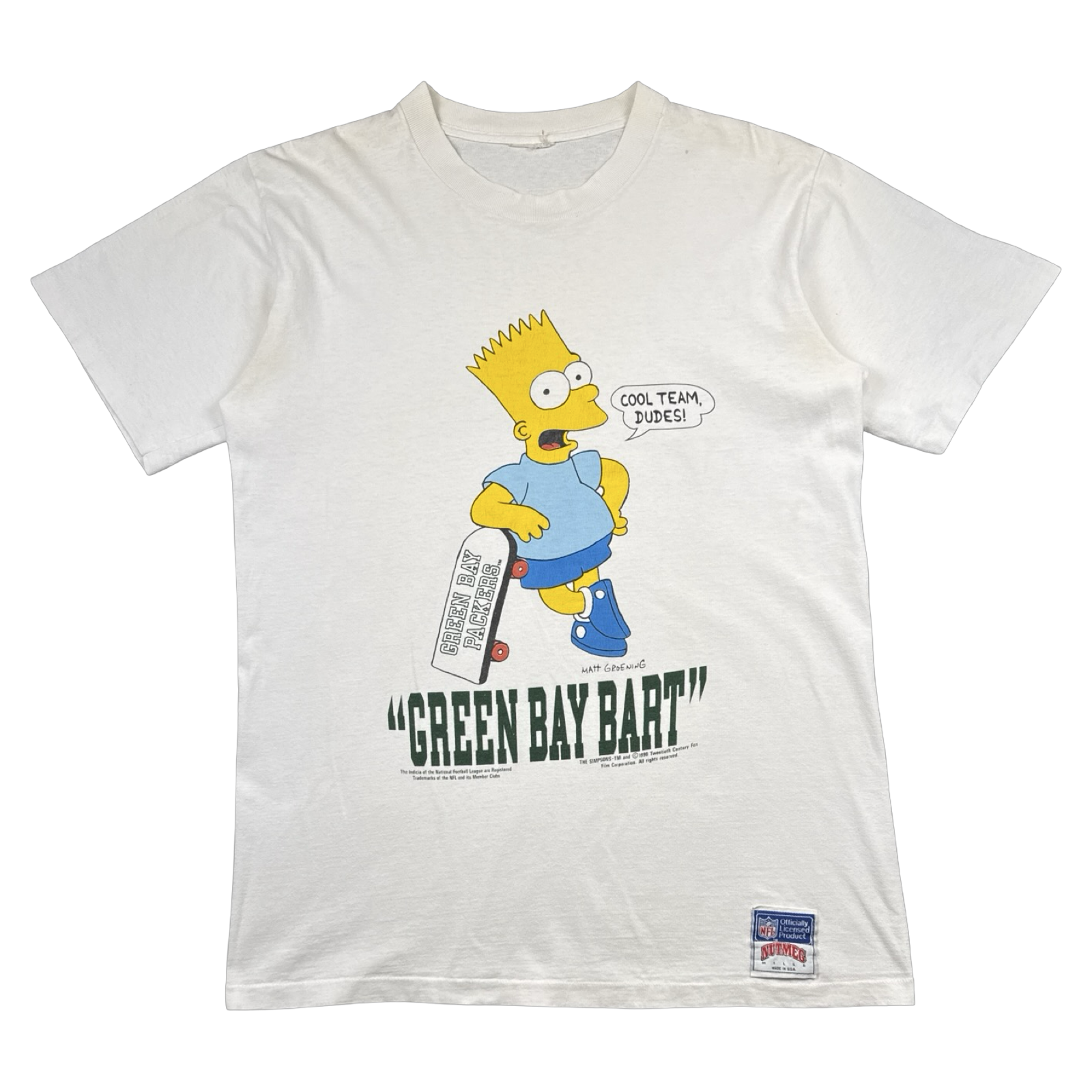 Vintage Simpsons Bart Green Bay Packers Tee White