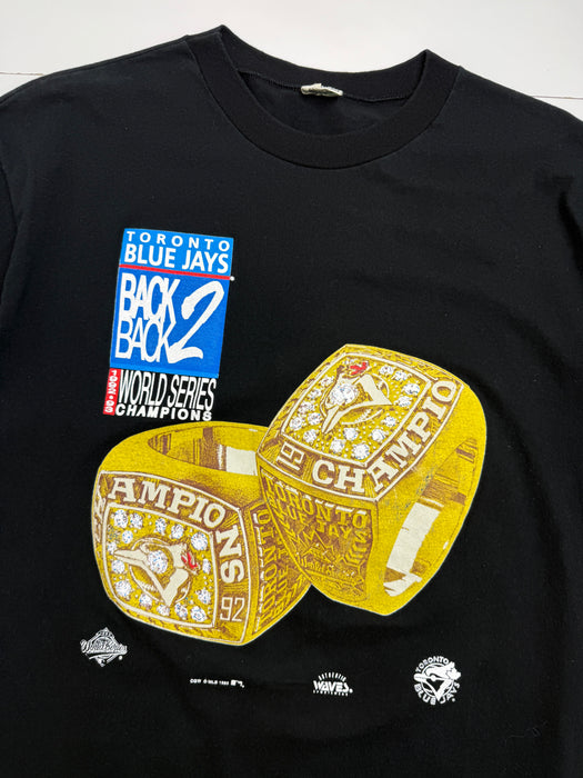 Vintage 1993 Toronto Blue Jays Back to Back Rings Tee Black | Vitnage Clothing Store Canada