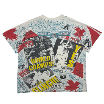Vintage 1992 Toronto Blue Jays Newspaper AOP Tee