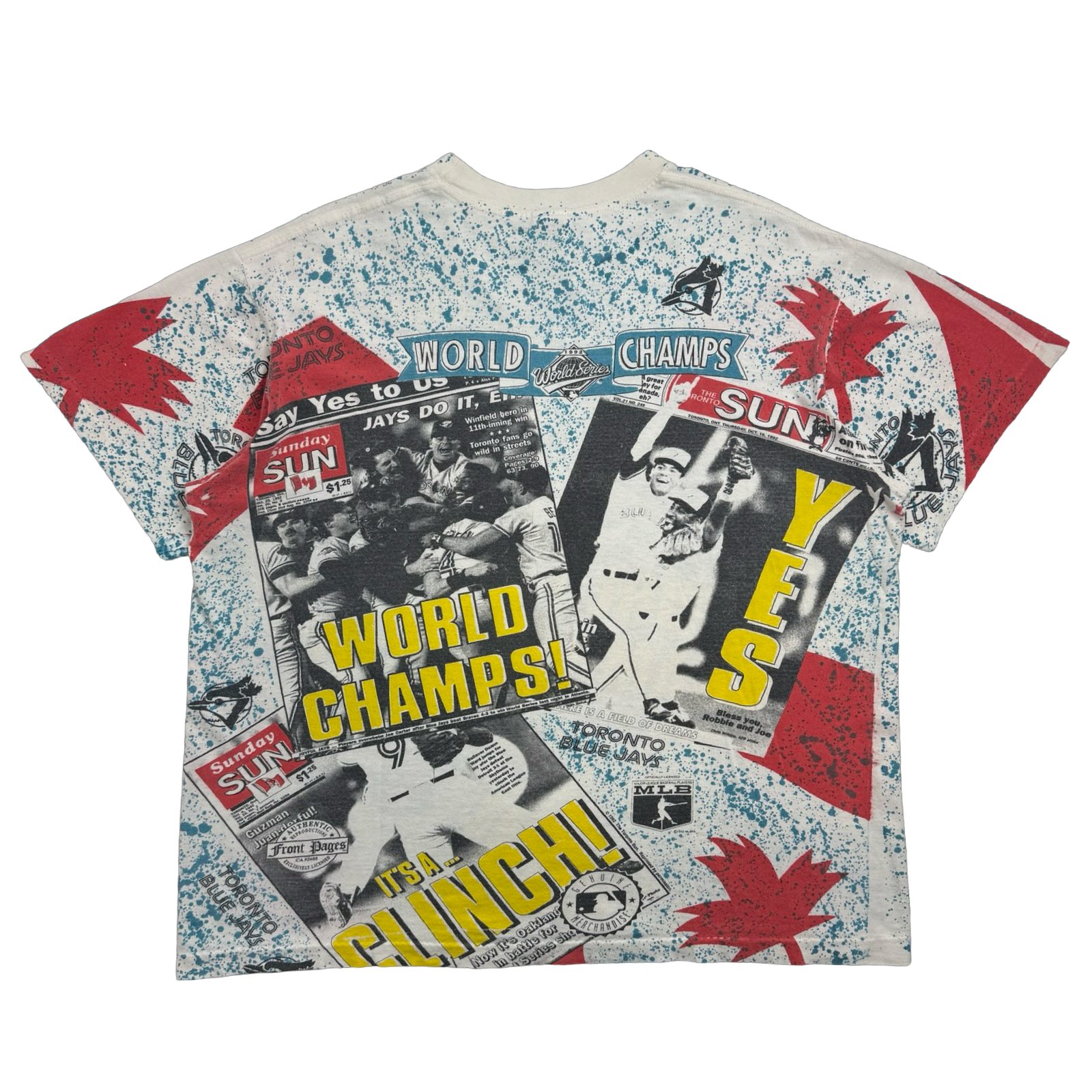 Vintage 1992 Toronto Blue Jays Newspaper AOP Tee