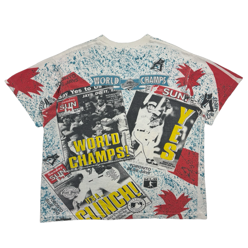 Vintage 1992 Toronto Blue Jays Newspaper AOP Tee | Vintage Clothing Store Canada