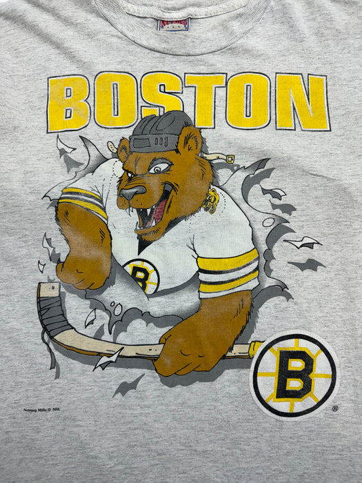 (L) Vintage 90s Boston Bruins Tee Light Grey | Vitnage Clothing Store Canada