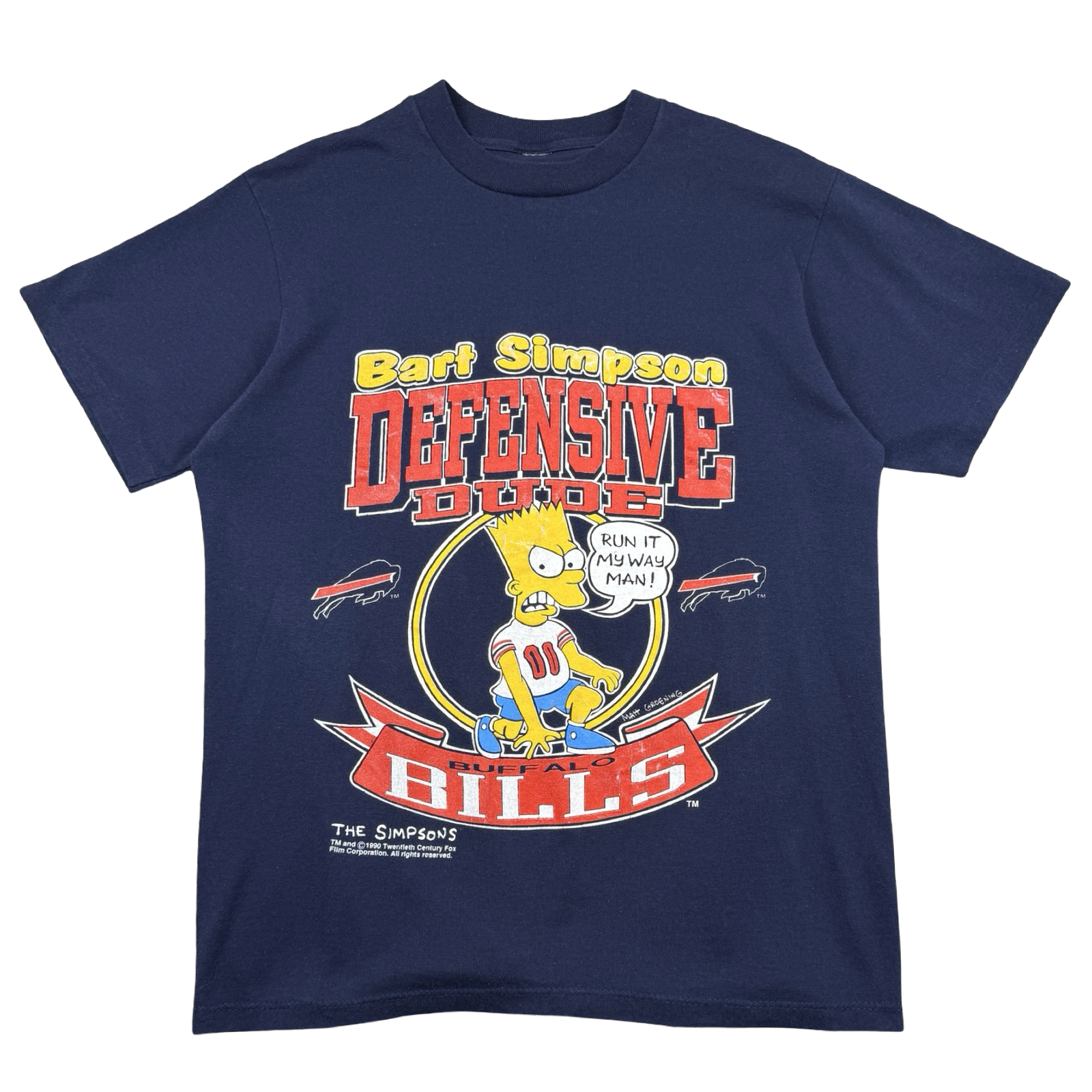 Vintage 90's Simpsons Bart Buffalo Bills Tee Navy