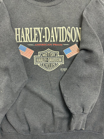 (M) Vintage '91 3D Emblem Harley Davidson Sweatshirt Dark Grey