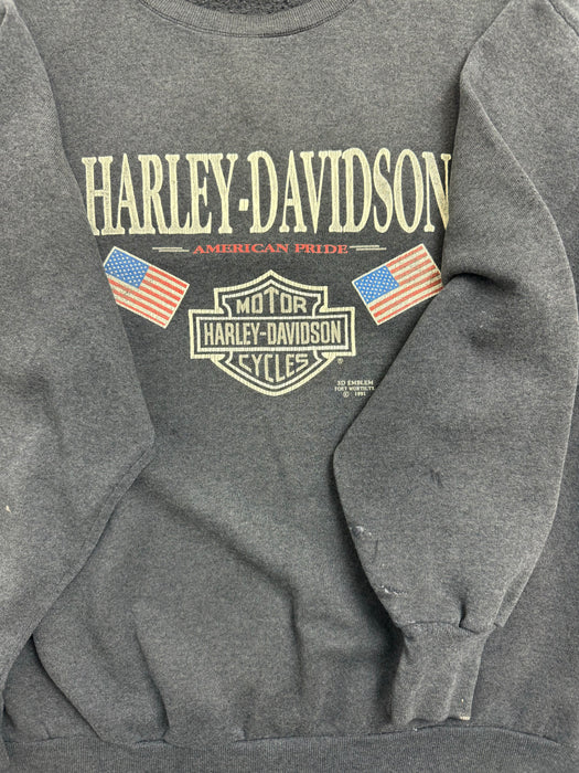 (M) Vintage '91 3D Emblem Harley Davidson Sweatshirt Dark Grey | Vitnage Clothing Store Canada