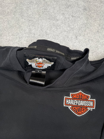 Harley Davidson Embroidered Emblem Sleeve Spell Out L/S Tee Black