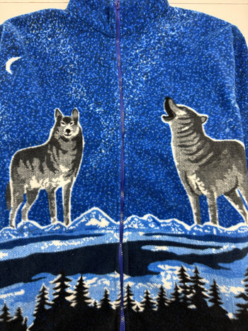 Vintage Nature Wolf Zip Fleece Blue