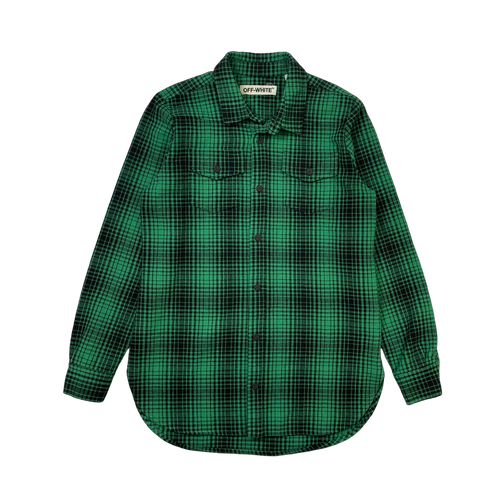 Off-White Diagonal Plaid Flannel Green (USED) | Vintage Clothing Store Canada