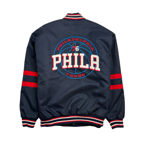 (XL) Philadelphia 76ers Bomber Jacket Navy | Vintage Clothing Store Canada