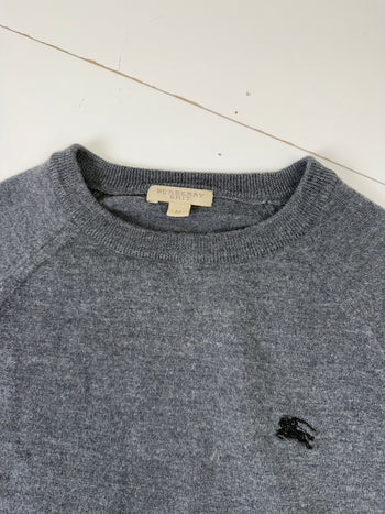 Vintage Burberry Embroidered Logo Wool Sweater Grey