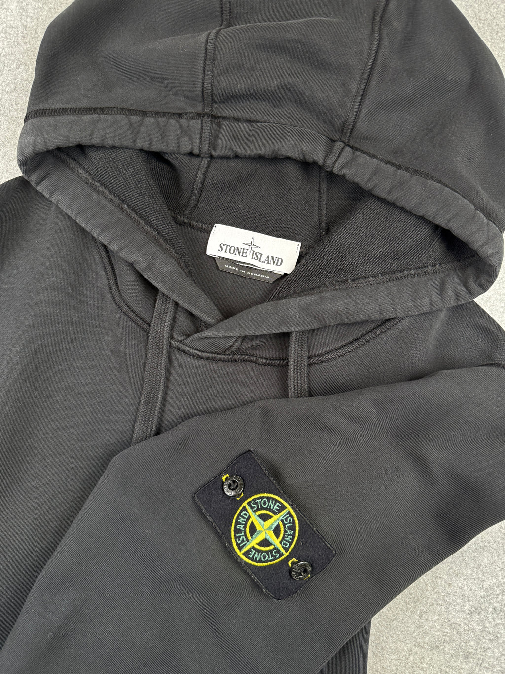 Stone Island Logo Appliqued Garment Dyed Hoodie Black (USED)