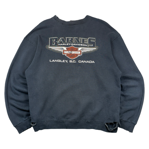 Vintage Harley Davidson Flame Spell Out Distressed Sweatshirt Black | Vintage Clothing Store Canada