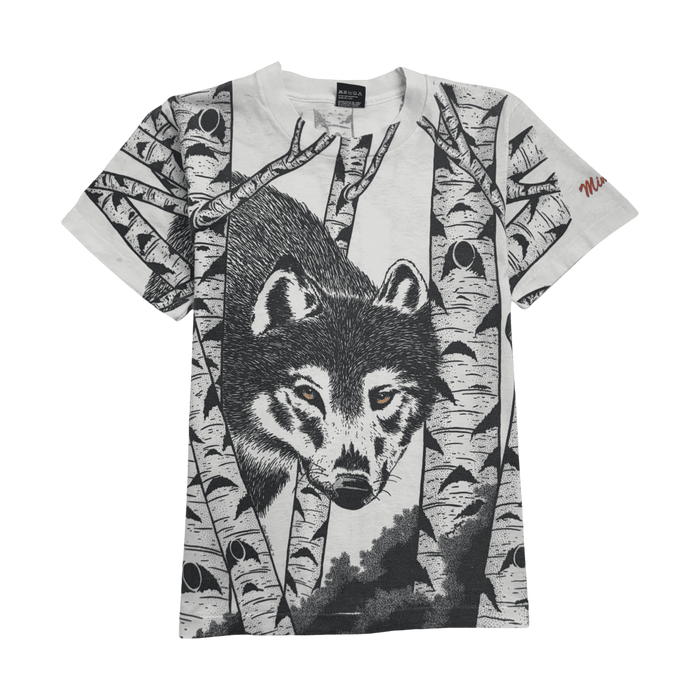 Vintage 90s AOP Nature Wolf Tee White | Vitnage Clothing Store Canada