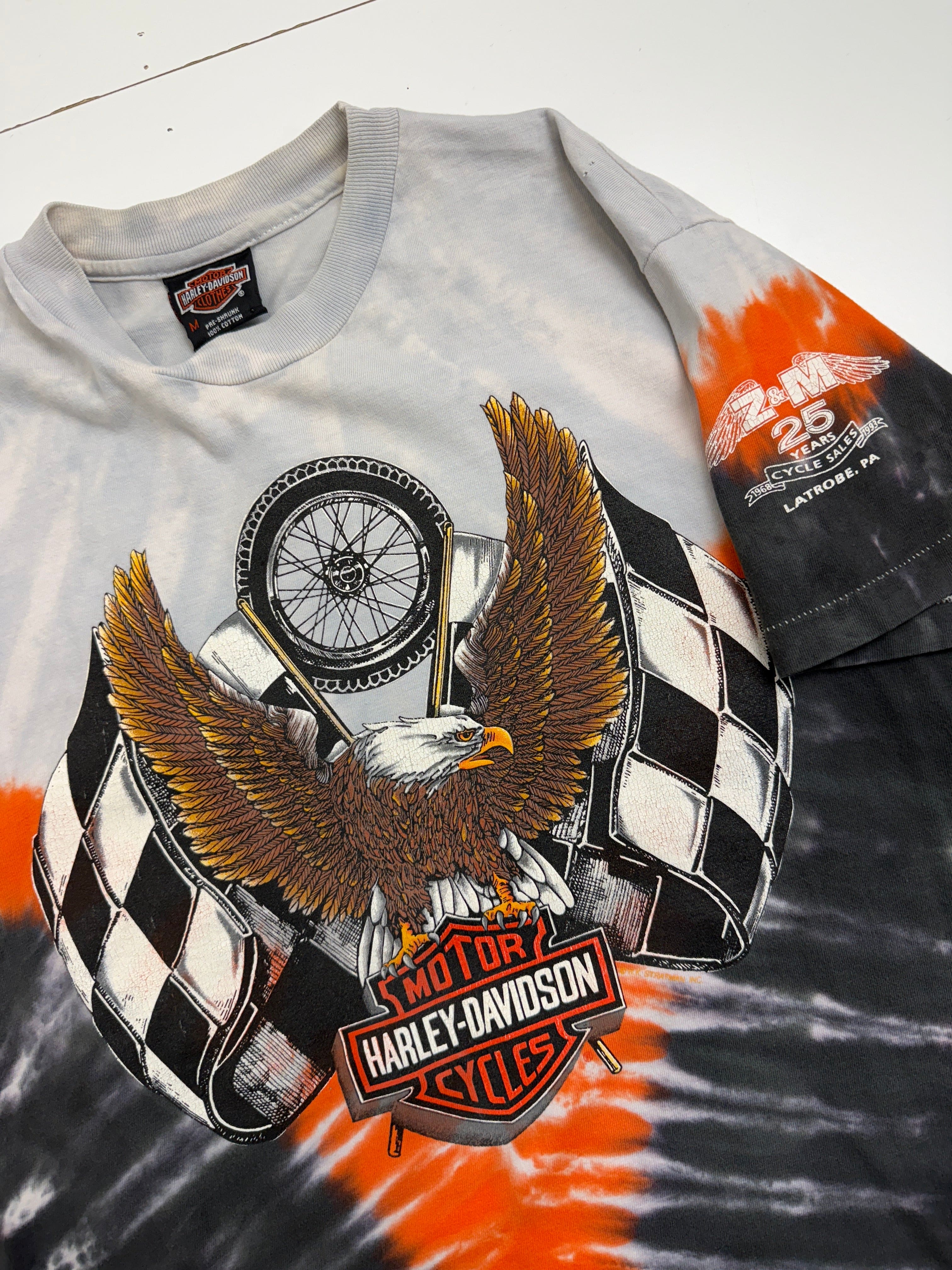 Vintage 1990's Harley Davidson Latrobe Tee Tie Dye Orange