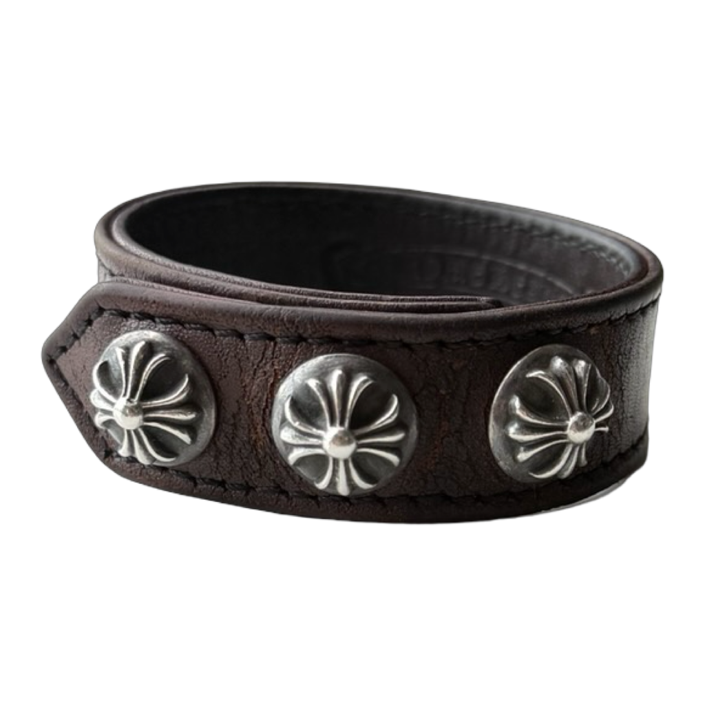 Chrome Hearts Brown Leather Plus Ball Bracelet
