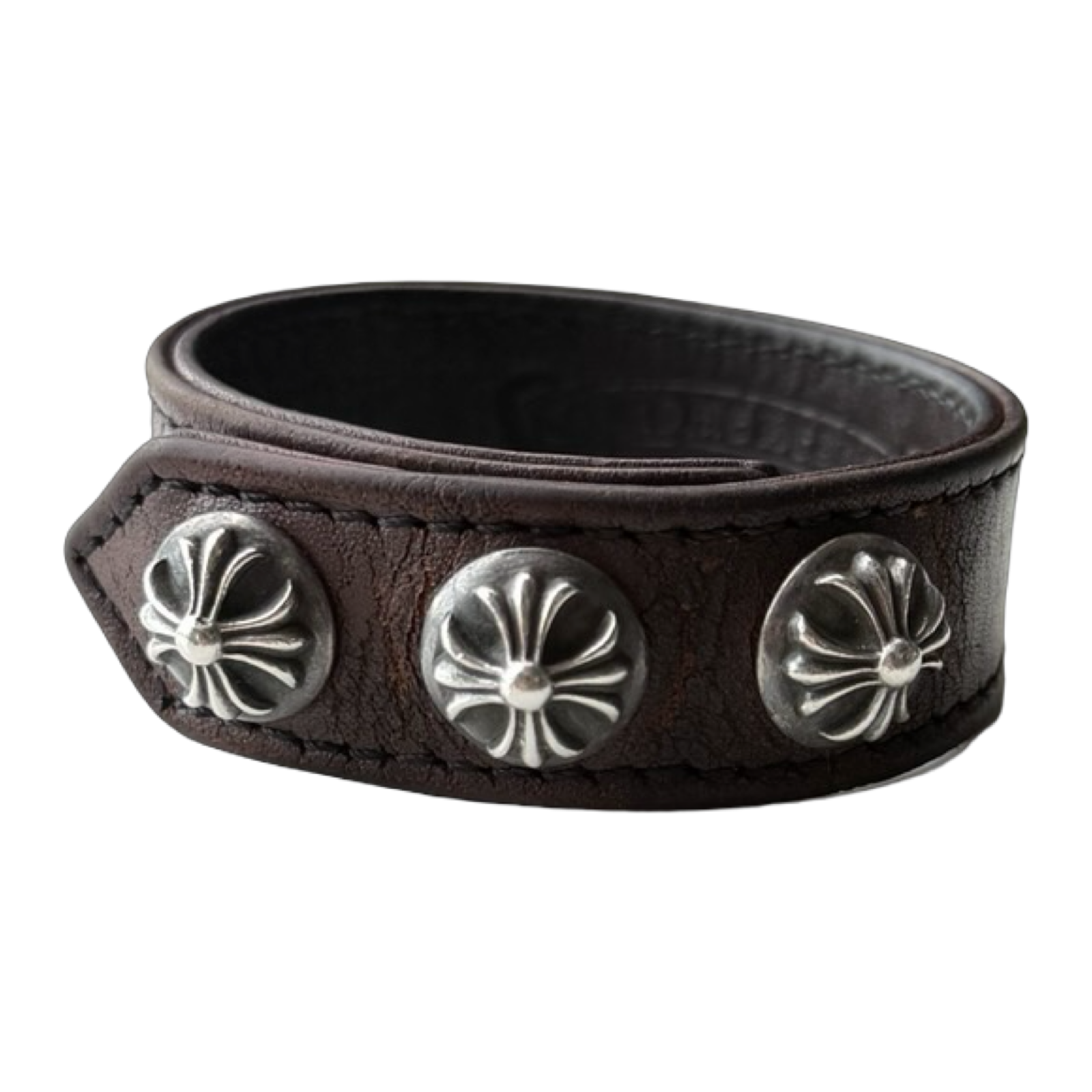 Chrome Hearts Brown Leather Plus Ball Bracelet