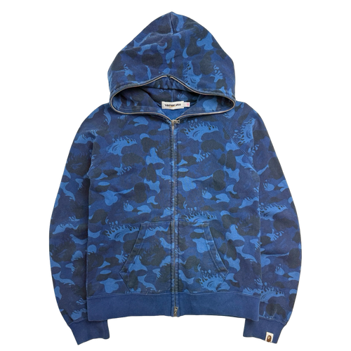 BAPE Fire Camo Full Zip Hoodie Blue (USED) | Vintage Clothing Store Canada