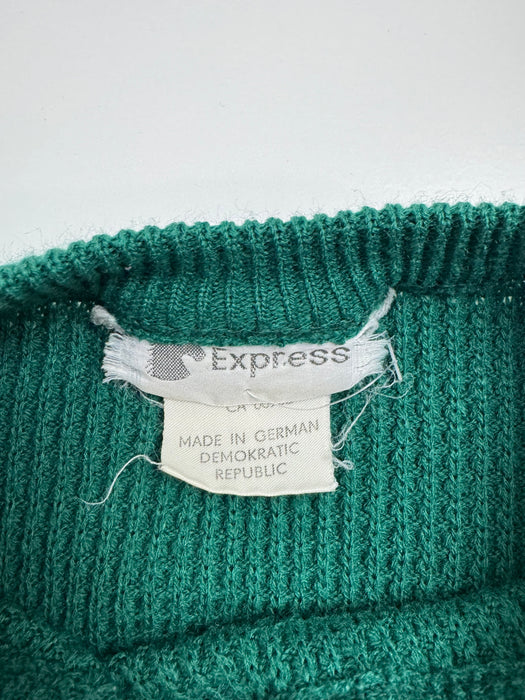 (L) Vintage 90s Express Waffle Knit Sweater Green | Vitnage Clothing Store Canada