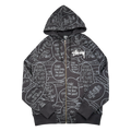 Vintage Stussy Pop Art AOP Zip Up Sweater Black