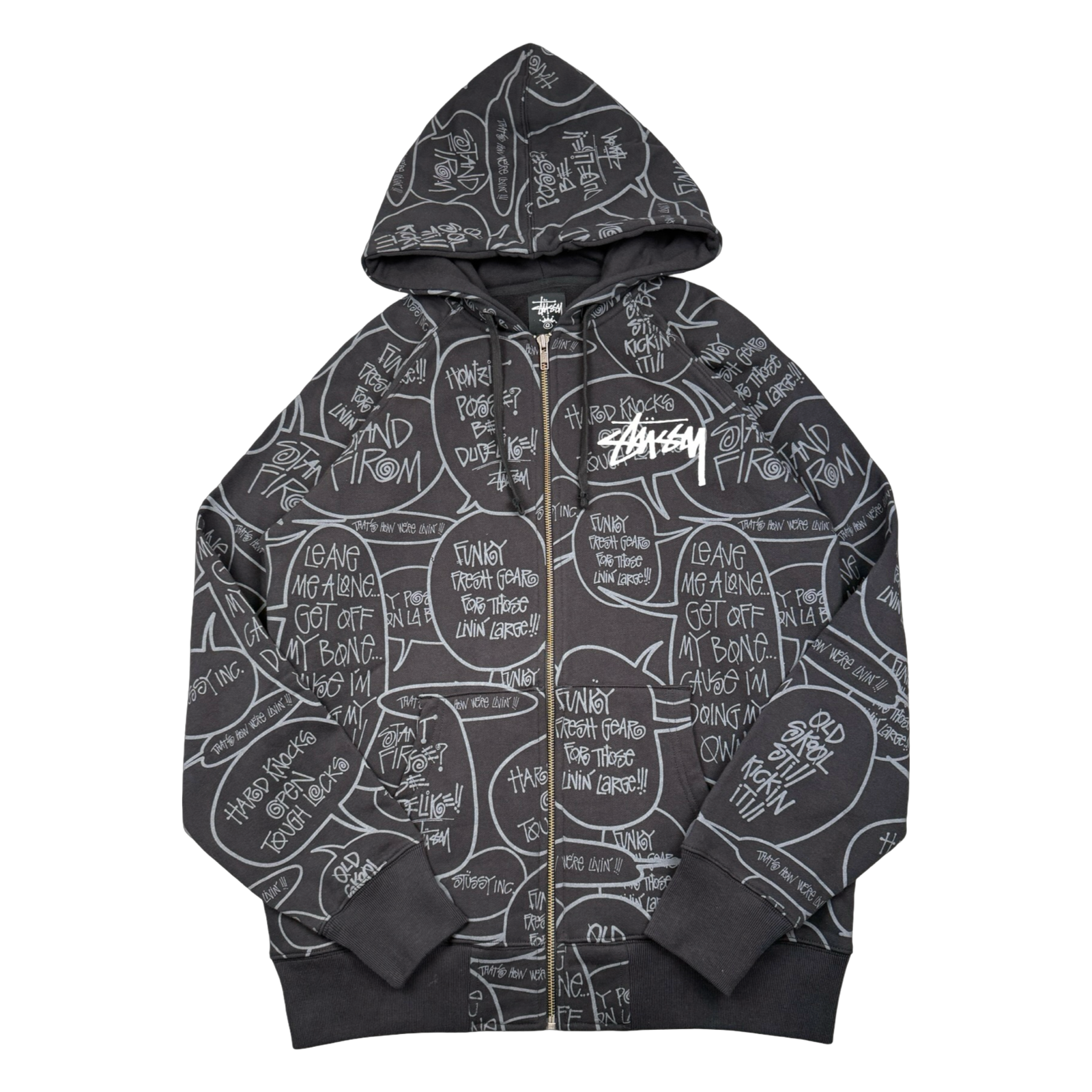 Vintage Stussy Pop Art AOP Zip Up Sweater Black