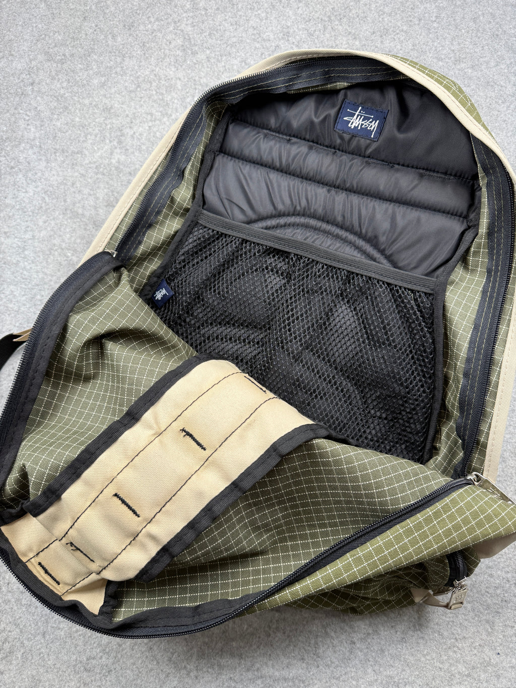 Vintage Stussy Grid Stitch Backpack Olive