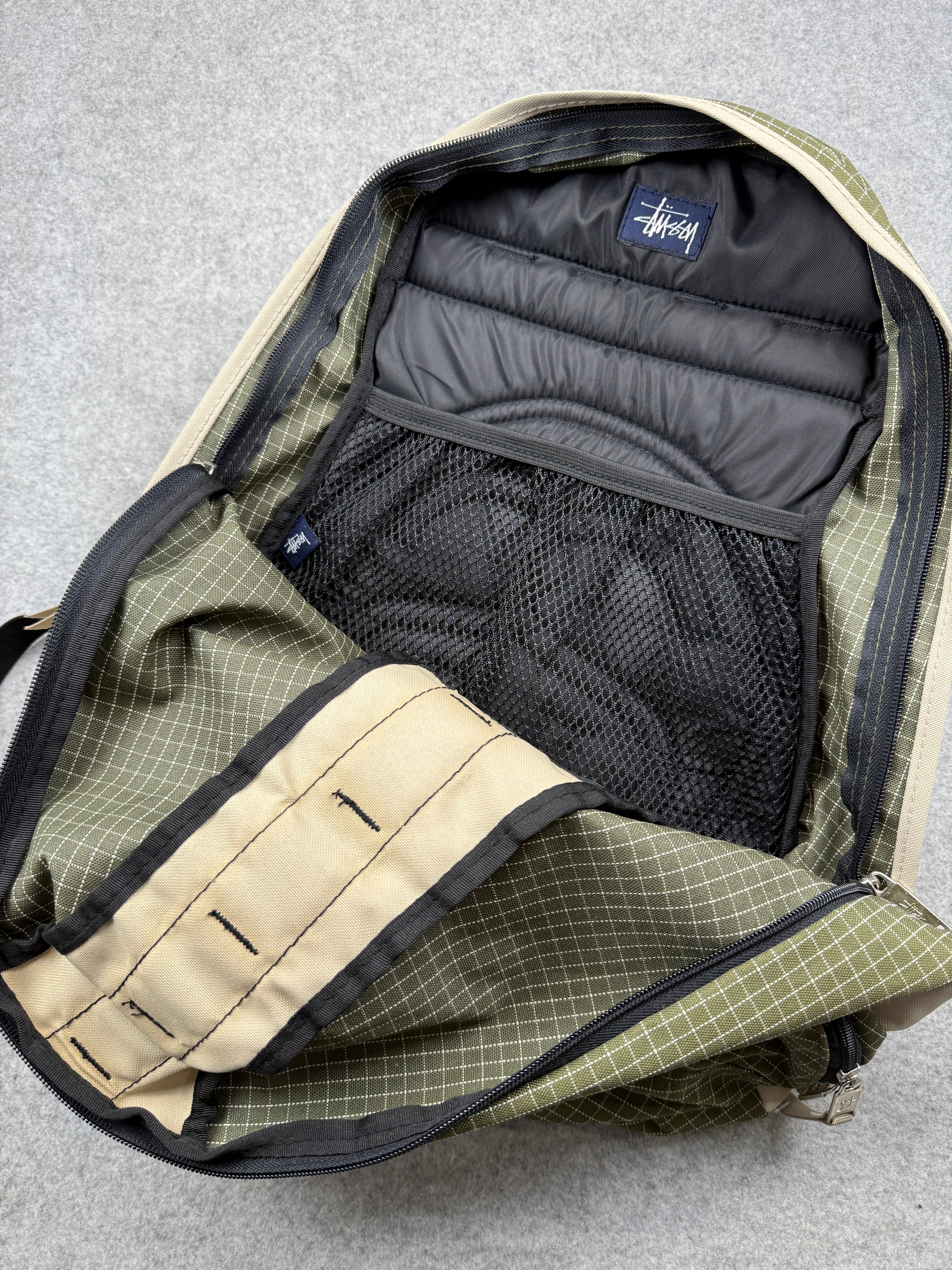 Vintage Stussy Grid Stitch Backpack Olive