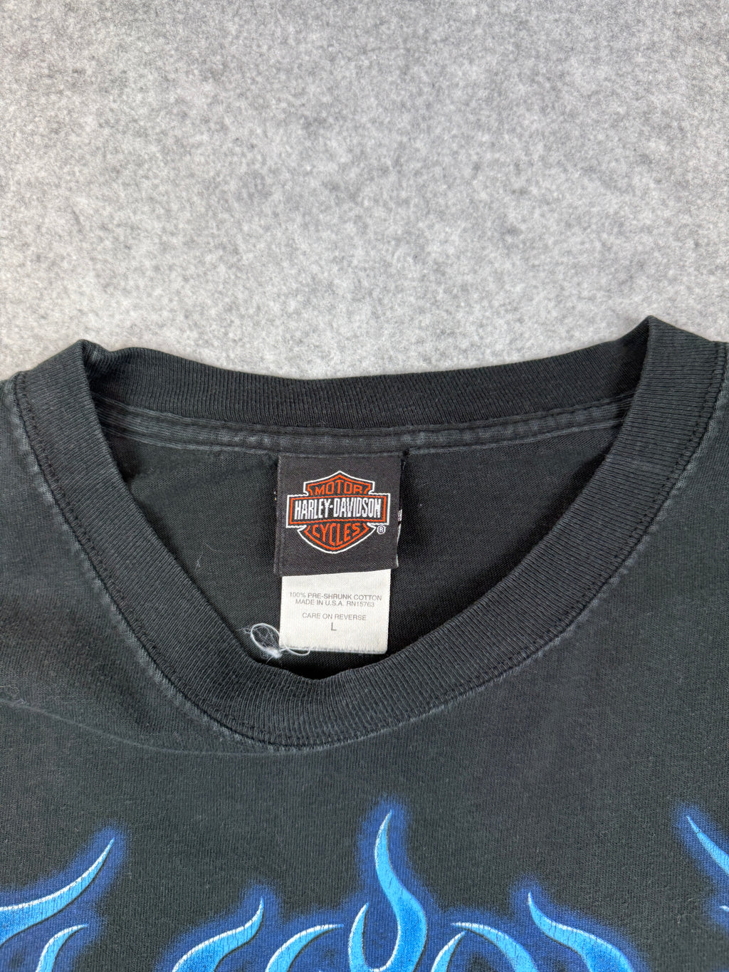 Vintage Harley Davidson Blue Flame Sleeve L/S Tee Black