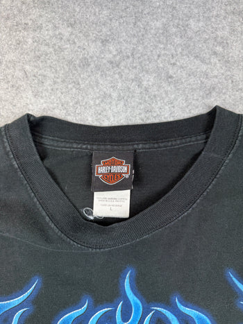 Vintage Harley Davidson Blue Flame Sleeve L/S Tee Black