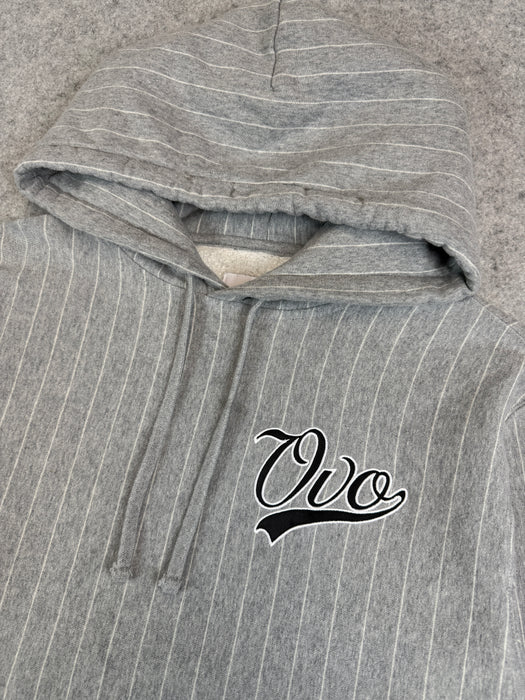 OVO Script Pinstripe Hoodie Grey (USED) | Vitnage Clothing Store Canada