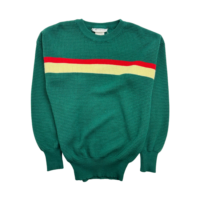 (L) Vintage 90s Express Waffle Knit Sweater Green