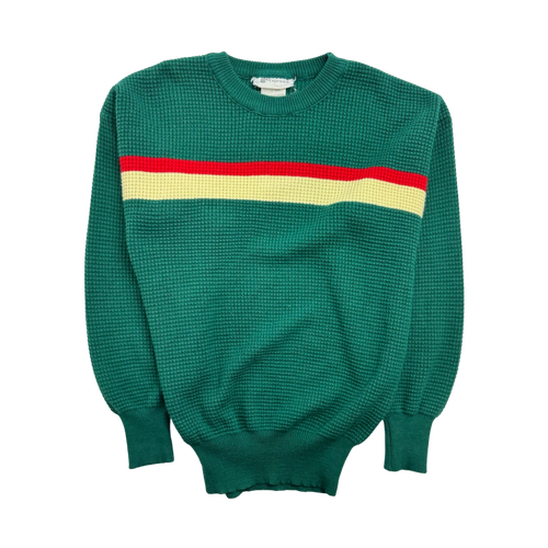 (L) Vintage 90s Express Waffle Knit Sweater Green | Vintage Clothing Store Canada