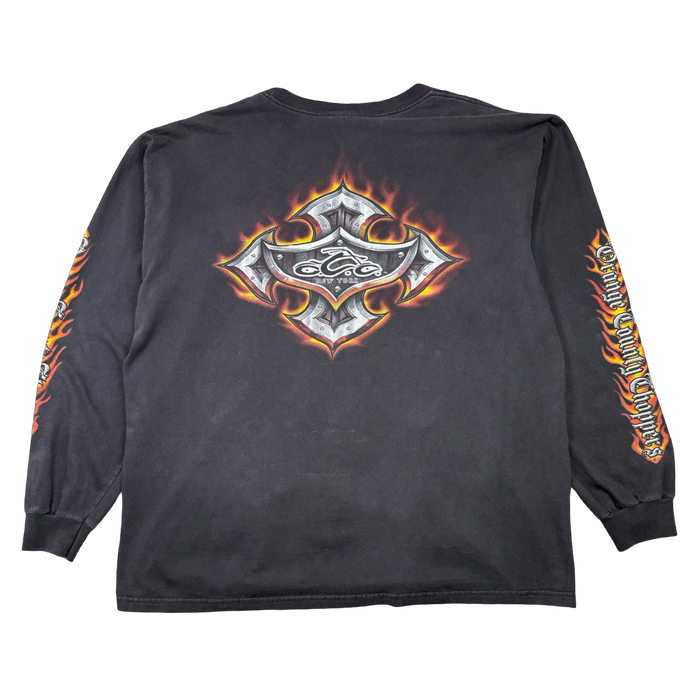 Vintage Orange County Choppers Script Flame Sleeve L/S Tee Black | Vitnage Clothing Store Canada