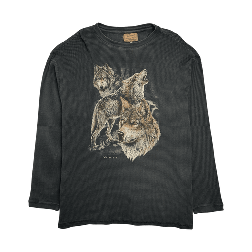 (XXL) Vintage Wolf Nature Heavyweight L/S Tee Black | Vintage Clothing Store Canada